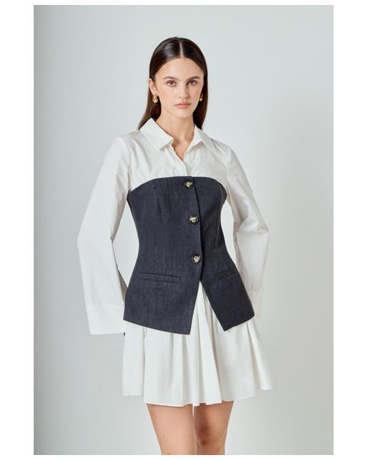 Endless Rose Gray Mixed Media Tweed Poplin Mini Dress