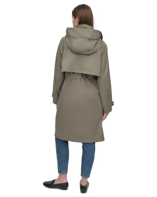 DKNY Gray Hooded Zip-front Long Anorak Coat