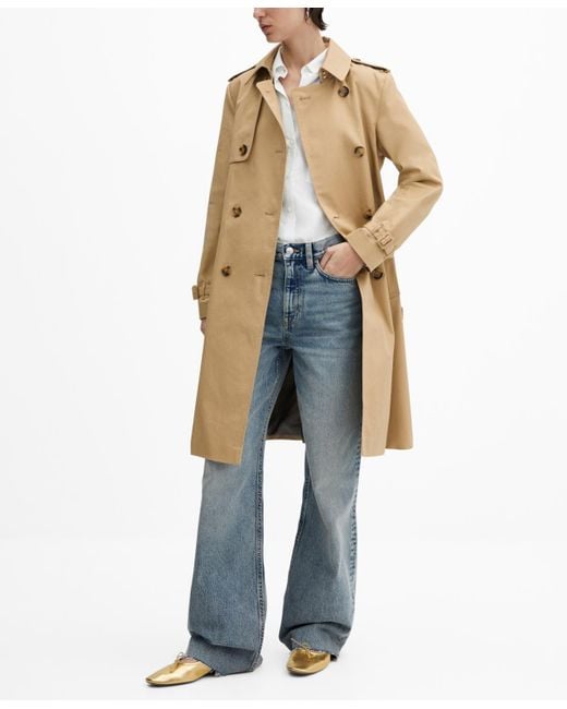 Mango Blue Belted Classic Trench Coat
