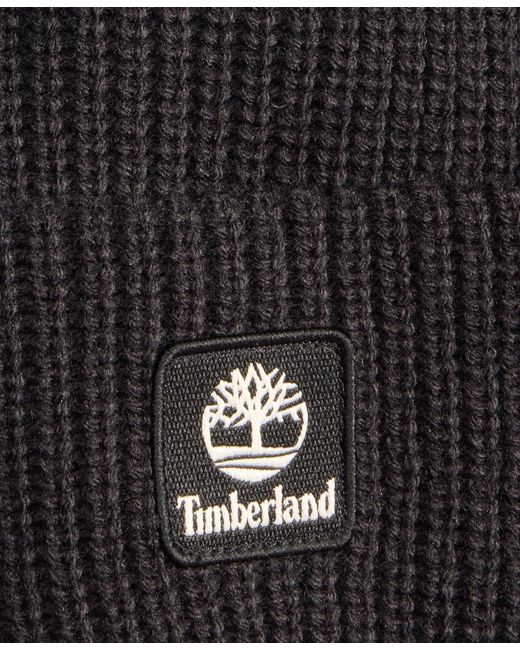 Timberland Black Logo Cuff Fisherman Beanie for men