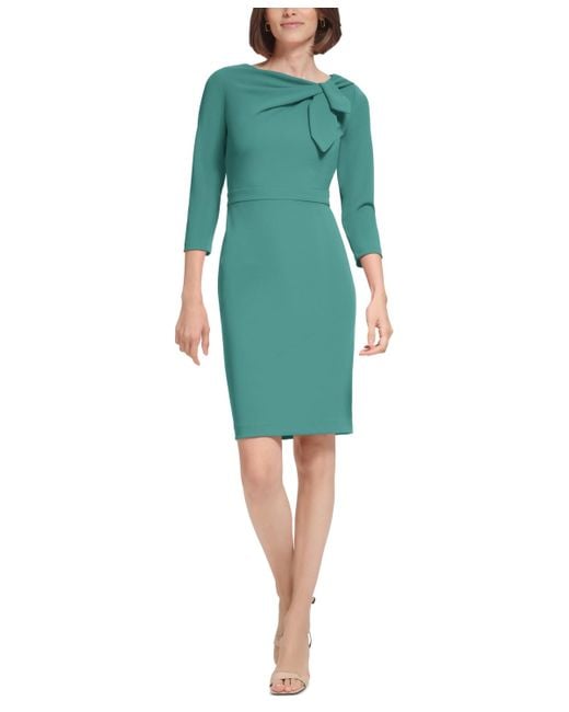 Calvin Klein Green Bow-neck 3/4-sleeve Sheath Dress