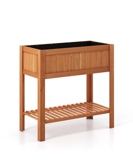 COSTWAY Brown Rectangle Wood Flower Planter Box Portable Raised Vegetable Patio