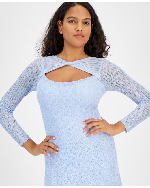 Guess Blue Kellie Pointelle-knit Sweater Dress