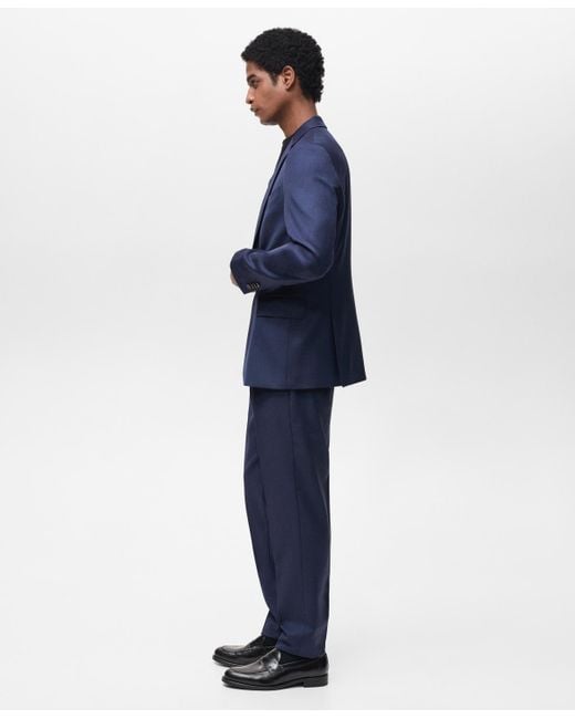 Mango Blue Slim-fit Woolen Trousers for men