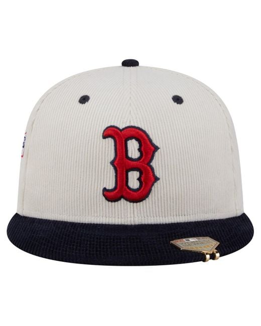KTZ White Cream/navy Boston Red Sox Two-tone Corduroy 59fifty Fitted Hat for men