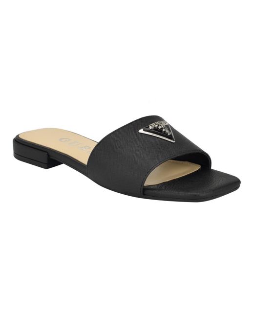 Guess Black Tamsea One Band Square Toe Slide Flat Sandals
