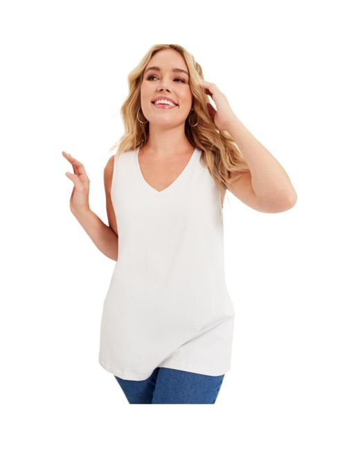 June + Vie White June + Vie Plus Size V-neck One + Only Tank Top