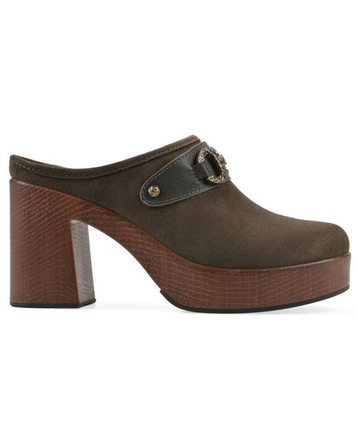 White Mountain Brown Barleys Platform Heel Mule Clogs