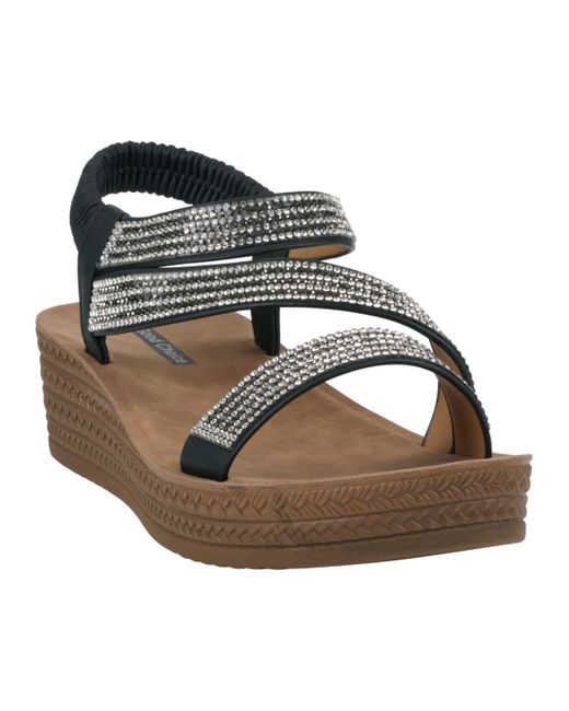 Gc Shoes Black Ruby Embellished Cross Strap Wedge Sandals