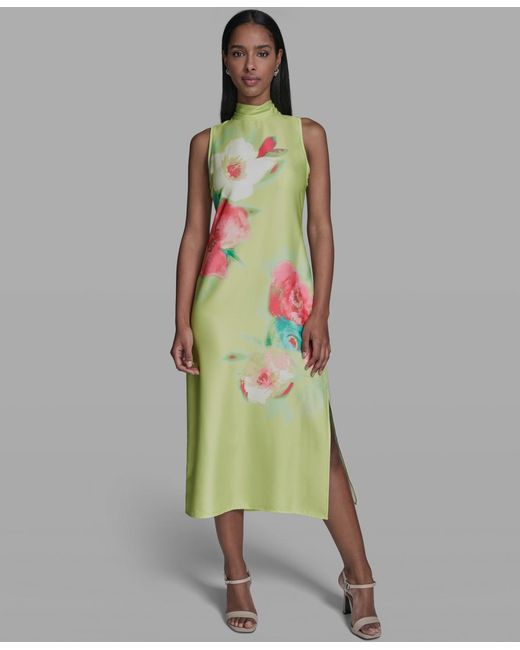 Karl Lagerfeld Women's Green Floral Printed Mock Neck Midi Dress -  thefunkyskunk.ie