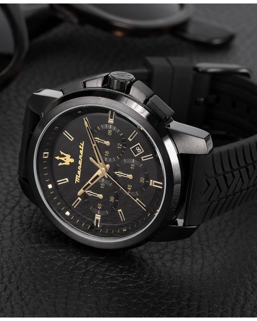 Maserati Black Chronograph Silicone Watch for men