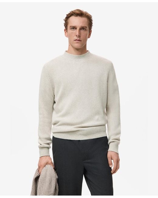Mango White Structured Wool-blend Knitted Sweater for men