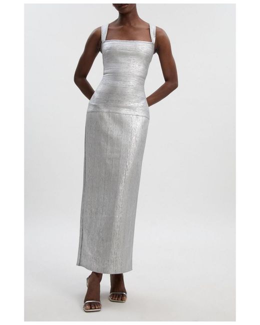 Karen Millen White Metallic Strappy Knit Maxi Dress