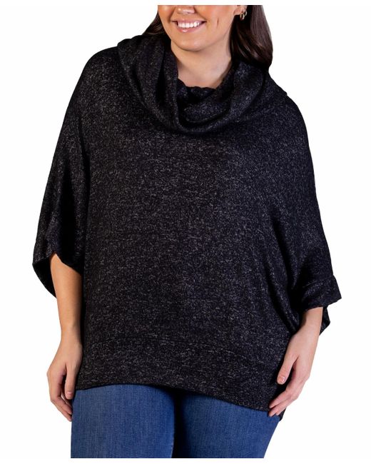 24seven Comfort Apparel Black Plus Size Cowl Neck Dolman Sleeve Top