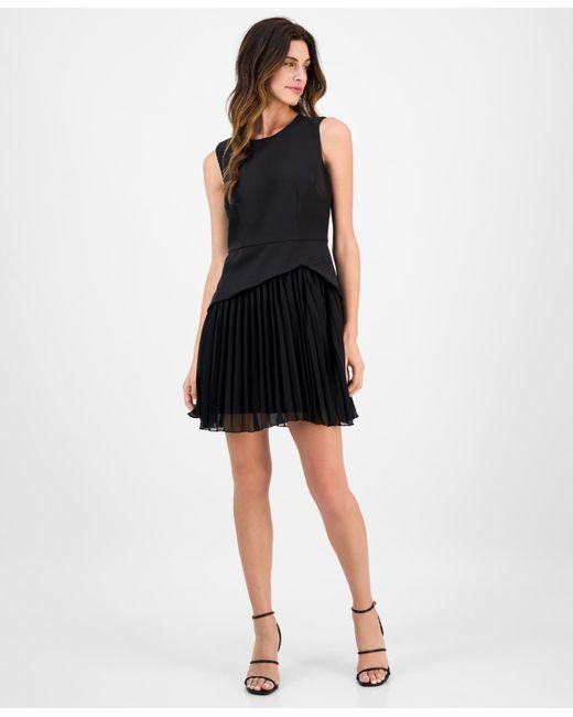 sam edelman sleeveless pleated midi dress Sam Edelman Women's Mixed-Media Sleeveless Pleated Dress