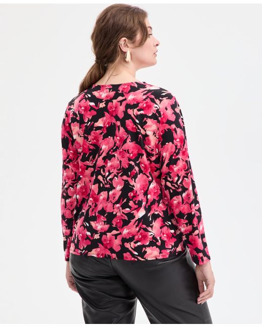 INC International Concepts Red Plus Size Zip-front Long-sleeve Top
