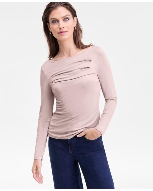 INC International Concepts Blue Long-sleeve Boat-neck Knit Top