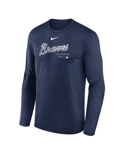 Nike Blue Navy Atlanta Braves Authentic Collection Practice Performance Long Sleeve T-shirt for men