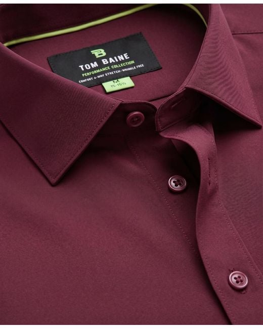 Tom Baine Purple Performance Stretch Solid Button Down Shirt for men