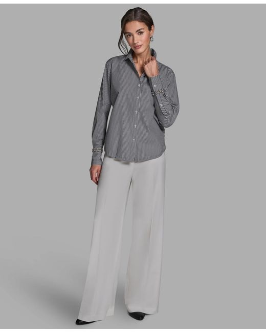 BCBGMAXAZRIA Gray Button-down Long-sleeve Top