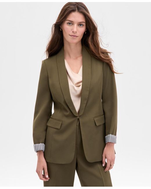 Tahari Green Brushed Woven Shawl-collar Jacket