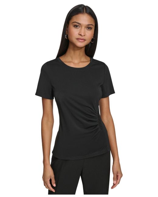 Karl Lagerfeld Black Gathered Button-side Top