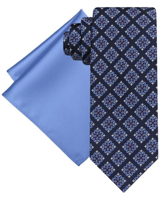 Steve Harvey Blue Square Tie & Solid Pocket Square Set for men