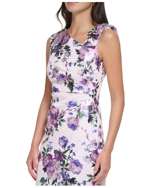 Jessica Howard Pink Floral Print Asymmetric Sleeveless Sheath Dress