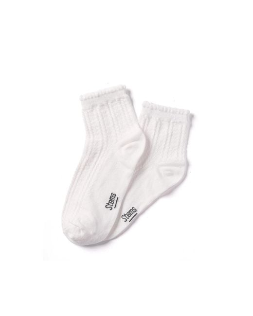Stems White Pointelle Ruffled Crew Socks