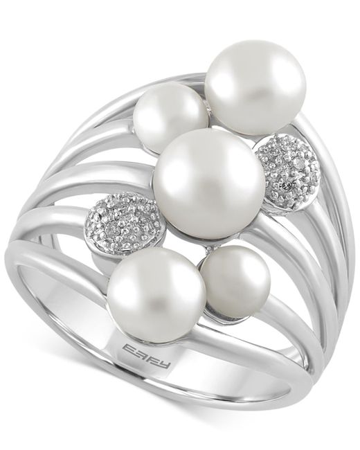 Effy White Cultured Freshwater Pearl (4mm) And Diamond Accent Ring In Sterling Silver