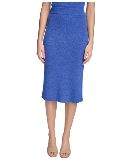 Calvin Klein Blue Ribbed Knit Midi Skirt