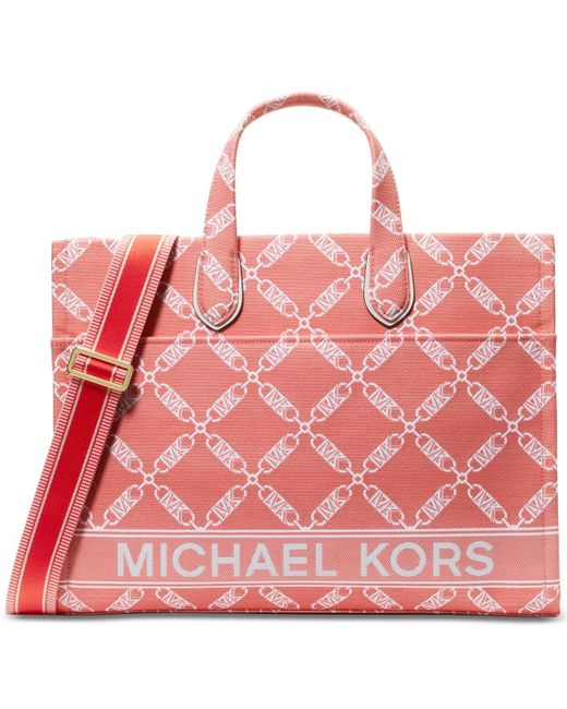 MICHAEL Michael Kors Pink Gigi Large Empire Logo Jacquard Tote Bag
