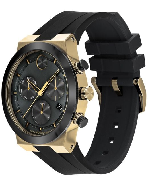 Movado Swiss Chronograph Bold Fusion Black Silicone Strap Watch 45mm for men