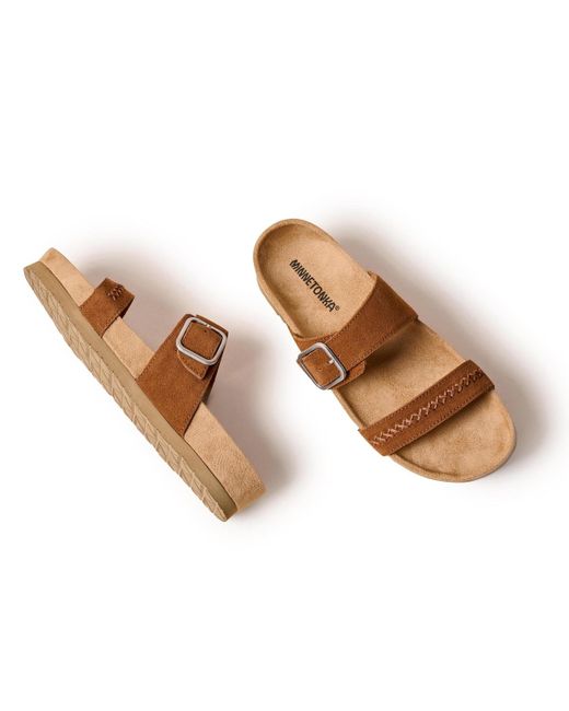 Minnetonka Brown Gideon Suede 2-strap Buckle Sandals
