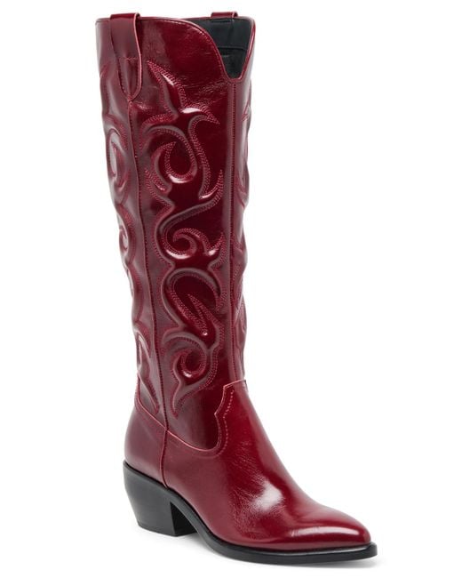 Dolce Vita Women's Red Mirla Tall Detailed Cowboy Boots