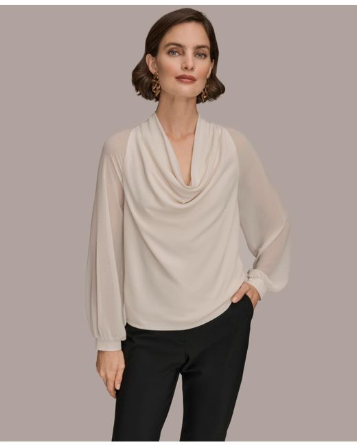 Donna Karan Natural Long Sleeve Mix Media Top