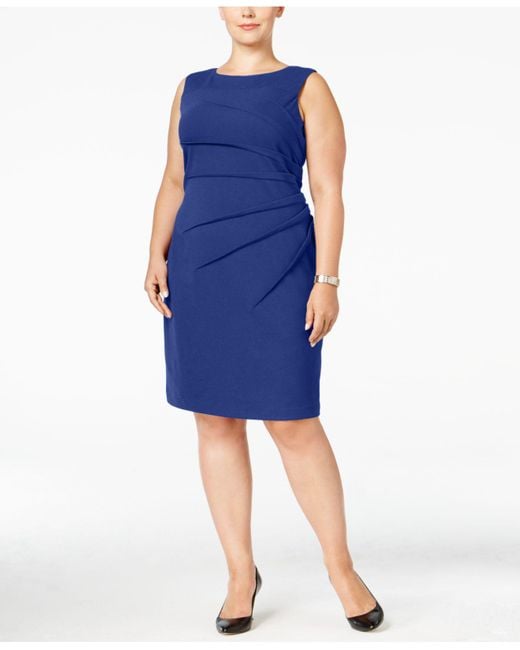 Calvin Klein Blue Plus Size Sleeveless Sunburst Sheath Dress