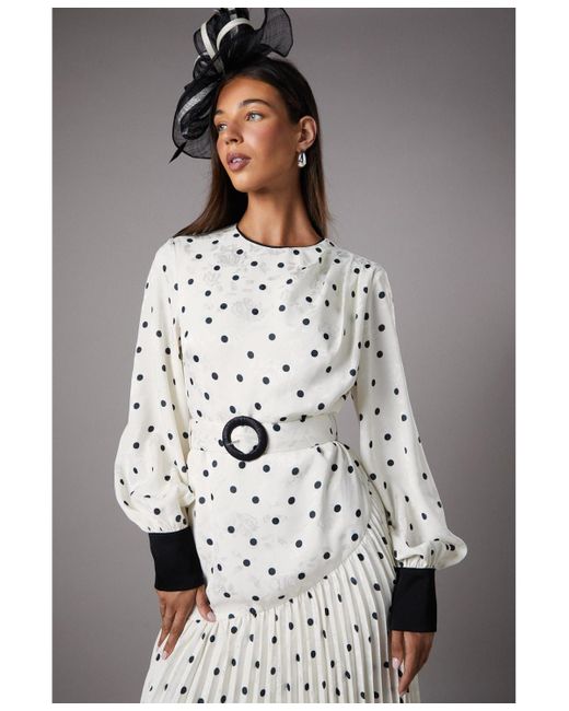 Coast White Long Sleeve Pleated Midi Dress
