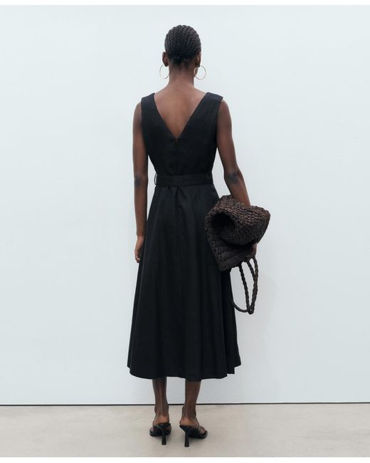 Mango Black Flared Linen Dress