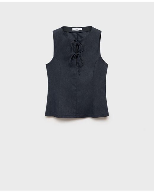 Mango Blue Denim Effect Tie Top