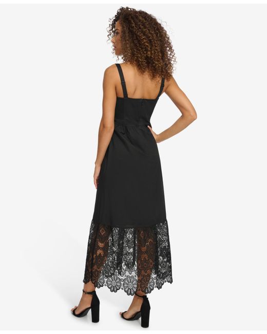 Kensie Black Sleeveless Lace-hem Maxi Dress