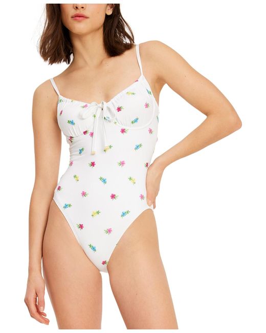 Kate Spade White Floral Cinch Underwire One-piece Swimsuit