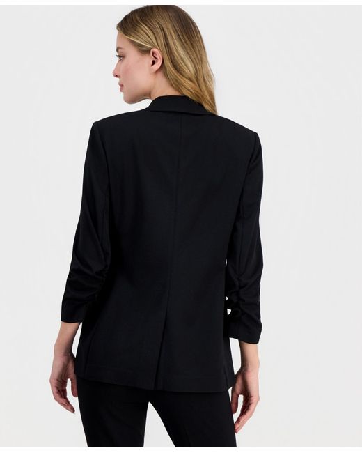BarIII Black Crepe One-button Scrunched-sleeve Jacket