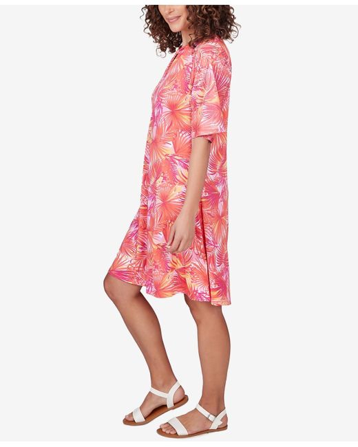 Ruby Rd Blue Petite Tropical Puff Print Dress