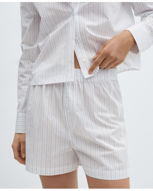 Mango White Two-piece Striped Cotton Pajamas