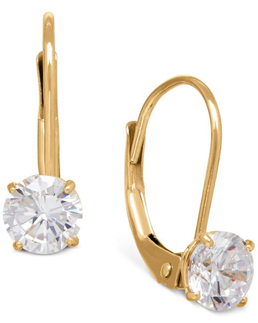 Macy's Metallic Solitaire Cubic Zirconia Hoop Earrings In 14k Yellow, White, And Rose Gold
