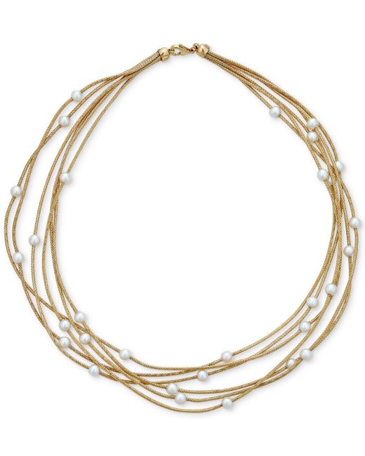 Macy's Metallic Cultured Freshwater Pearl (5-1/2mm) Multi-row 18" Statement Necklace In 14k Gold-plated Sterling Silver