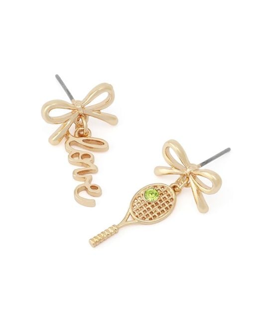 Betsey Johnson White Faux Stone Tennis Racquet Love Mismatch Earrings