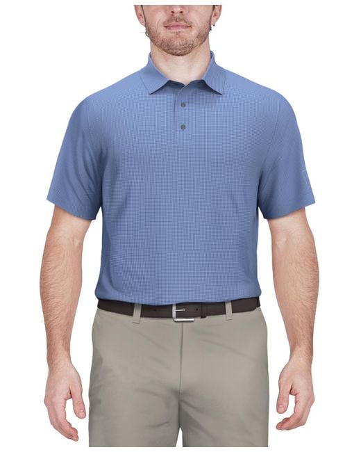 PGA TOUR Blue Short-sleeve Mini-check Performance Polo Shirt for men