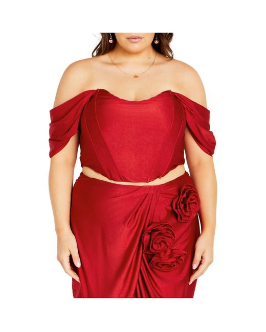 City Chic Red Plus Size Fleur Off Shoulder Fitted Corset